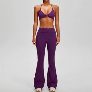 Womens Fold Over High Waist Flared Yoga Pants Butt Lifting Stretch Workout Leggings Slim Fit Sports Bell Bottom Trousers for