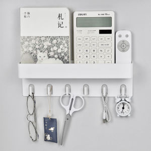 No Drilling Wall Mounted Key Rack Bathroom Shelf with 6 Hooks for Hallway Bedroom Kitchen Door Storage Space Saving Organizer