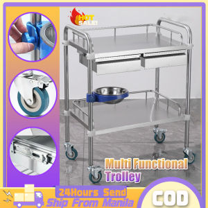 304 Stainless Steel Medical Trolley With Drawer Mobile Medical Trolley Cart With 360° Silent Wheels 2 Layers Medical Surgical Instruments Cart Trolley Shelf Rack Organizer For Hospital Clinic Nursing Push Cart