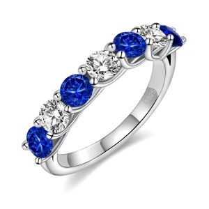 Pretty Beauty Sapphire/Emerald/Ruby Wedding Band Half Halo Gemstone Moissanite Ring for Women S925 Sterling Silver Fine Jewelry
