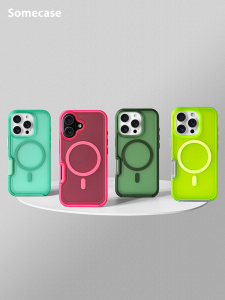 Somecase Fluorescent Green Magnetic Absorption Phone Case for iPhone 16 pro Max Full Cover Anti-Fall Protective Shell Skin-like Touch Matte Finish