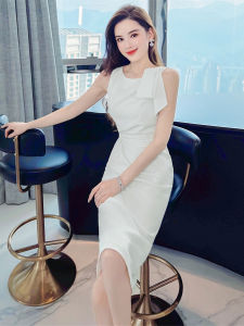 Elegant White Dress with Butterfly Knot Waist Cinching High-End Formal Registration Ceremony Dress Womens Daily Wear