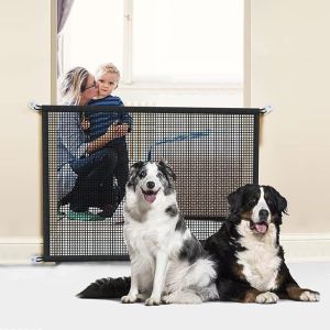 Portable Foldable Safety Guard Gate Fence with Stretchable Poles Sticky Hooks for Pet Cat Dog Doorways Stairs Bedroom Kitchen Dining Outdoor 宠物隔离安全防护围栏
