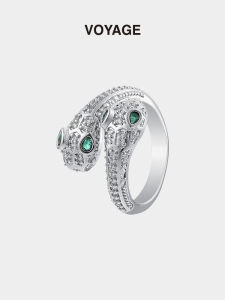 Double-Headed Snake Shape Zircon Open Ring for Women Unique Design Luxury Minimalist Trendy Index Finger Fashion Jewelry