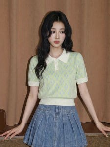 ZISUO | Light Green Ice Silk Short Sleeve Polo Knit Top