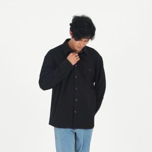 Greenlight Kemeja Pria Lengan Panjang Katun Waffle Polyester Polos Kerah Berdiri C100423