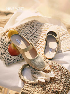 Nine West Woven Slippers Womens Flat Bottom Outdoor Wear Summer New Style Casual Belt Buckle Sheepskin Lined Slip-On Shoes