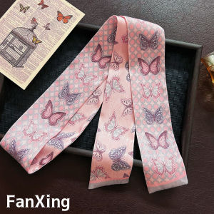 Khăn Choàng Lụa in Họa Tiết Bướm Màu Hồng Cho Nữ Dây Đeo Túi Dây Thắt Nơ Phụ Kiện Thời Trang Mùa Hè Phong Cách Hàn Quốc