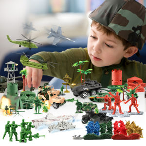 JEU Old School Tank Airplane War Vehicle Strategic Base Toy Soldier Set Modern Plastic Static Collectible Gifts for Boys