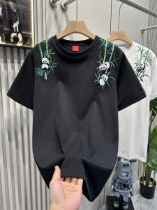 Áo Thun Cotton Tròn in Hình Gấu Trúc Màu Đen Và Trắng Rộng Rãi Cho Nam Mùa Hè Thường Ngày Thoáng Khí Áo Sơ Mi Cơ Bản