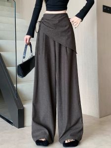 Quần Ống Rộng Cạp Cao Cho Nữ Phong Cách Cao Cấp Thường Ngày Không Đều Quần Dài Mùa Thu Quần Ống Rộng Thoải Mái