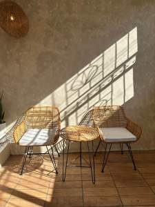 Rattan Chair Set with Armrest (2pcs Chairs and 1pc Table)