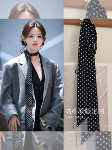ผ้าพันคอไหมลายจุดสีดำหรูหราขนาดเล็กสำหรับผู้หญิงในฤดูร้อน ผ้าพันคอไหมแฟชั่นสำหรับใส่ผม ผ้าพันคอผ้าฝ้ายผสมโพลีเอสเตอร์ ผ้าพันคอแบบอ่อนโยน