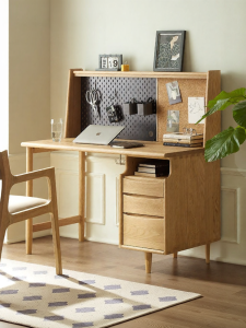 YUANSHI YUANSU | White Oak Wood Desk Shelf Integrated