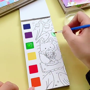 Pocket Childrens Watercolour Book Colouring Book with 12 Pages of Drawings + 1 Brush
