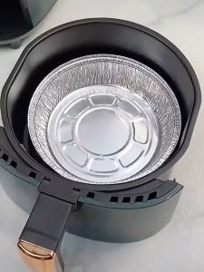 10Pcs Aluminum Foil Tray Air Fryer Tinfoil Liner Disposable Round Tin Foil Tray Non-Stick Baking Paper Tray for Baking Frying AirFryer Aluminum Foil Tin Box