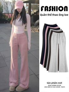 YAYANGREN | Pink Flared High Waist Slimming Leisure Sweatpants