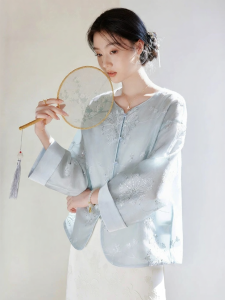 XIANGYING | New Chinese Style Blue Cardigan Thin Top