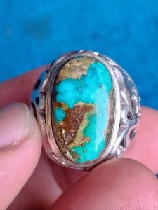 CINCIN PRIA PIRUS PERSIA MOTIF "KUDA LAUT" ASLI NATURAL RING PERAK