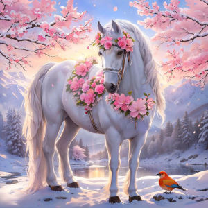 Huacan New Arrivals 2026 Diamond Painting Cherry Blossom White Horse Diamond Embroidery Animal Flower Complete Kit Craft kit