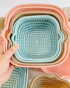 SKU173- Bộ thau rổ 6 món nhựa tốt màu sắc 15cm 18cm 21cm. Giao màu ngẫu nhiên