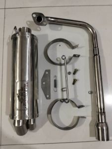 DUAl TIP POWER PIPE FOR HONDA CLICK 125 V1V2 V3  FULL SET 32 MM-28 MM STRAIGHT ELBO CANISTER WITH COMPLETE ACCESSORIES BRACKETCLAMPSPRING AND LASER EMBROID EMBLEM