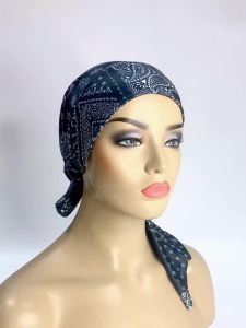 1/2PCS Womens Muslim Headwear Long Tail Head Wraps Bandana Turban Print Flower Chemo Beanie Headwraps