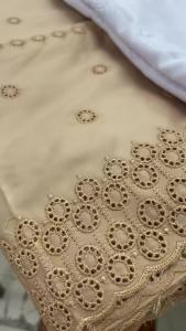 Vải Ren Voan Thụy Sĩ Nigeria Màu Trắng Chất Liệu Cotton Thêu 5+2 Thước Dành Cho Đầm Nữ Dịp Cưới Hỏi Châu Phi