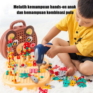 Kotak alat simulasi anak-anak merakit mainan / mainan pendidikan sekrup perbaikan bor listrik DIY mainan pendidikan untuk anak Kado Ultah Anak
