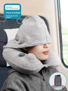 MONLEYTA | German Inflatable Neck Support Pillow With Hat Portable Flight Long Distance Travel Sleeping Aid Comfortable Neck Protection