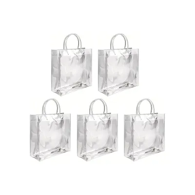 5/10/20PCS Transparent Plastic Gift Bag with Handle Reusable PVC Gift Packaging Wedding Birthday Party Handbag Portable