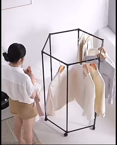 Space Saving 360 Rotating Clothes Rack with Wheels Mobile Boutique Style Garment Rack Heavy Duty Organizer for Condo Dorm