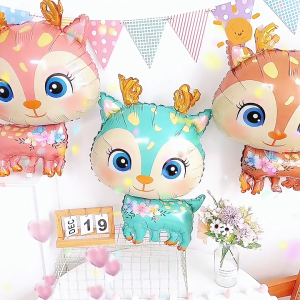 DINOSO Balon Foil Karakter Hewan Rusa Bunga Kartun Anak Rusa Imut Animal Forest Deer Perlengkapan Dekorasi Hiasan Ulang Tahun