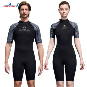 ชุดดำน้ำชุดดำน้ำอบอุ่นหนาชิ้นเดียว2มม. แขนสั้นป้องกันการเล่นกระดานโต้คลื่นดำน้ำตื้นชุดว่ายน้ำกางเกงขาสั้น