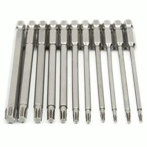 Hex Shank Magnetic Head Torx Screwdriver Alloy Steel Bit 100mm T7/8/9/10/15/20/25/27/30/40 Security Tamper Proof Star