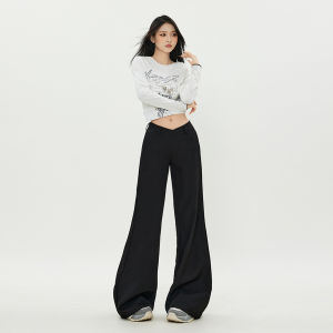 MNVZ High Waist Flared Trousers Womens Casual American Design Slimming Long Leggings Black Wide Leg Pants Autumn Fashion