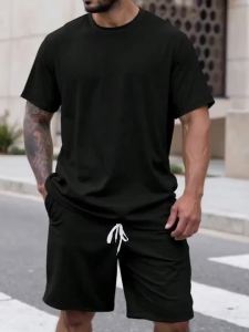 Loose Mens Summer Sporty Short Sleeve T-Shirt Shorts Set Casual Versatile Polyester Fabric Two-Piece Suit for Youth