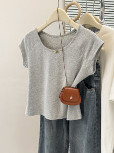 Summer Short Sleeve U-Neck T-Shirt Womens Slim Fit Korean Style Commute Fashion Cotton Polyester Blend Short Length Trendy Top