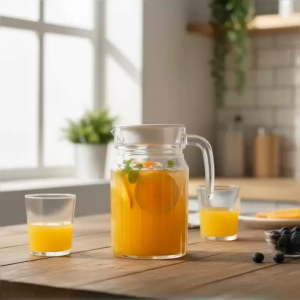 Bình Thủy Tinh Sọc Đứng 600Ml – Có Quai – Bình Đựng Nước Trà Detox