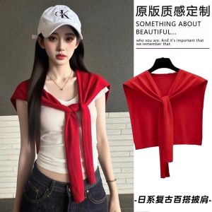 Red Knitted Scarf Shoulder Wrap Womens Office Air Conditioned Room Thin Short Sleeve Small Cannon Office Scarf Wrap