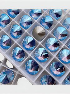 Austrian Crystal Nail Art Drill 12MM Satellite Stone Shimmer Light Blue Decorative Beauty Tool for Women in Basic Packaging