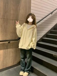 Lavender Color Hooded Open Cardigan Womens Loose Casual Spring Autumn Jacket Zipper White Enhancing Small Size BF Style Coat