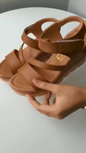 Xăng đan nữ đế xuồng da bò thật cao cấp VI VI .Đế cao 7 phân