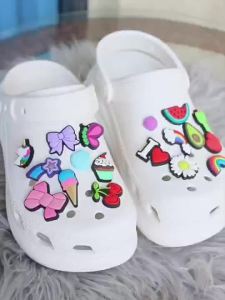 Metal crocs jibbitz charm Shoe Buckle Hole Shoes Accessories Shoes Flower Five-pointed Star White Diamond Silver Rose Fashion Shoes Accessories