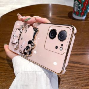 Applicable to Redmi K60 Supreme Edition mobile phone case electroplated cat bracket makeup mirror k60Pro silicone soft case h2607069
