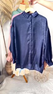 Haseena Kemeja Blouse Wanita Tasya Atasan Kantor Polos Elegan Matt Santorini Silk Shimmer Glossy Lengan Panjang Korean Style