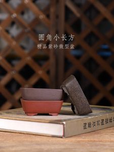 Handmade Purple Clay Flower Pot Miniature round Corner Long Rectangle Bonsai Indoor Desktop Chinese Style Green Plant Flower Pot
