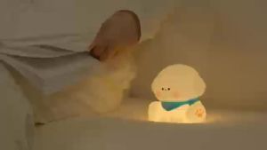 Cute Dog Silicone Night Light Rechargeable Dimmable Nursery Sleeping Lamp Kawaii Cordless Touch Nightlight For Kids Room Decor