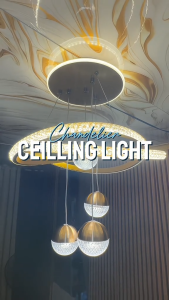 [Support Lalamove Bulk Order] 96W LED Pendant Light Modern Design Eyes Protect Crystal Chandelier Tri Color Changable Remote Control Infinite Dimmable Ceiling Light High Quality Bedroom Living Room Home Decoration Lighting