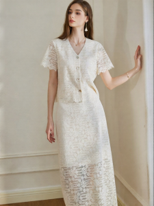 Roey s house | Elegant White Lace Set for Women Summer Office Wear Top and Skirt